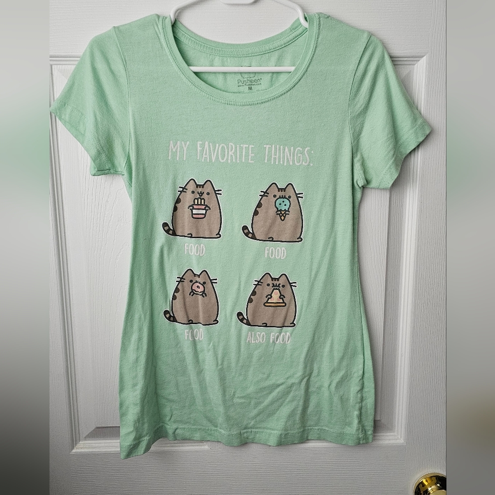 Pusheen Hot Topic "My Favorite Things" Graphic Tee, Mint Green